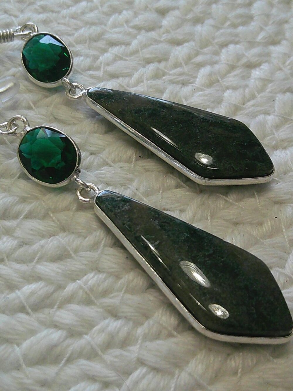 Stunning MOSS AGATE & GREEN QUARTZ Handmade Sterling 925 Dangle Earrings #733E